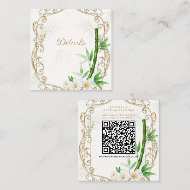 The Tropical Imperial Bamboo Garden Wedding Detail Square Business Card (Front/Back)