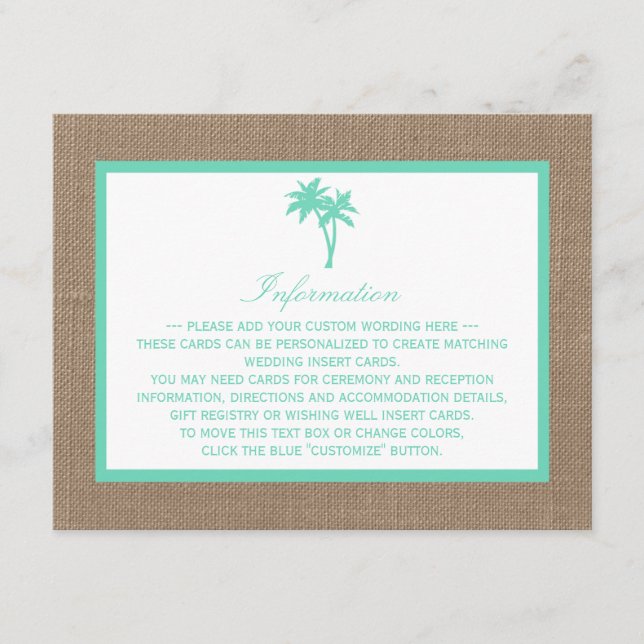 The Tropical Palm Tree Beach Wedding Collection Enclosure Card (Front)