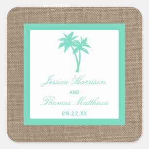 The Tropical Palm Tree Beach Wedding Collection Square Sticker
