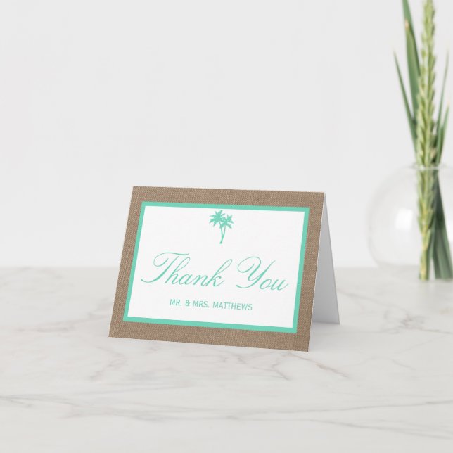 The Tropical Palm Tree Beach Wedding Collection Thank You Card (Front)