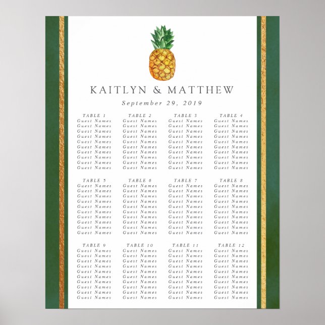 The Tropical Pineapple Wedding Collection Seating Poster (Front)
