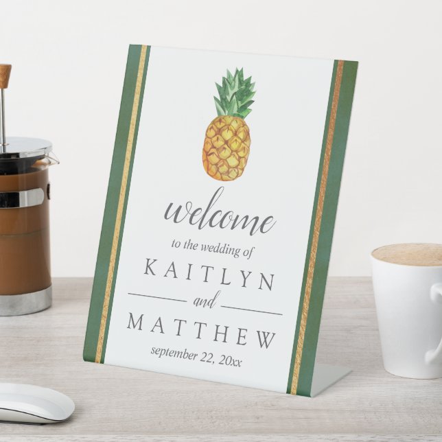 The Tropical Pineapple Wedding Collection Welcome Pedestal Sign (In SItu)
