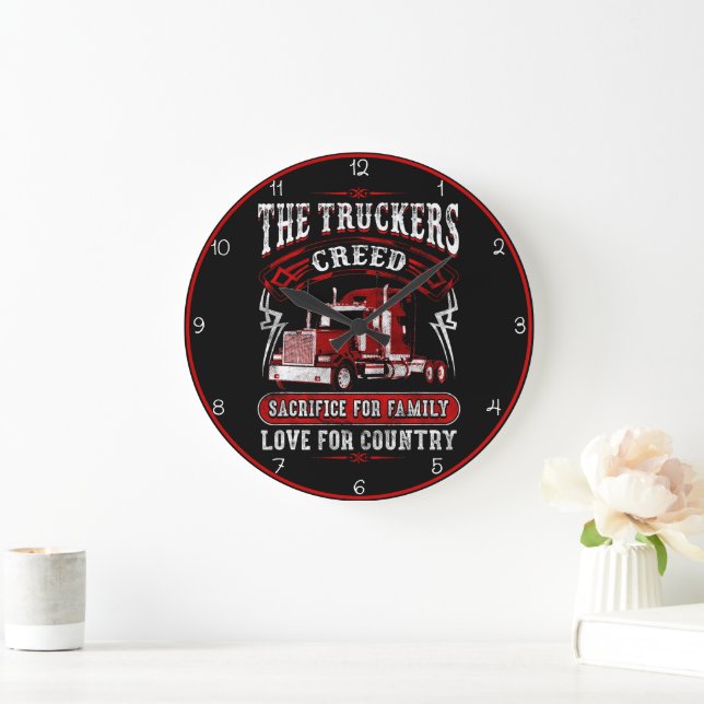 The Truckers Creed: Family, Country Large Clock (Home)