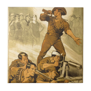 The Trumpet Calls Vintage WW1 Poster Tile