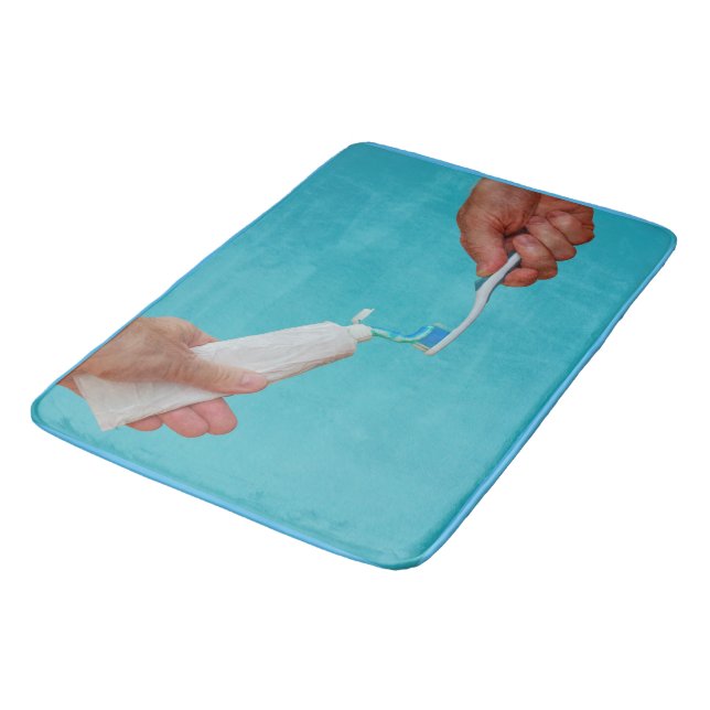 the tube of toothpaste on custom large bath mat (Angled)