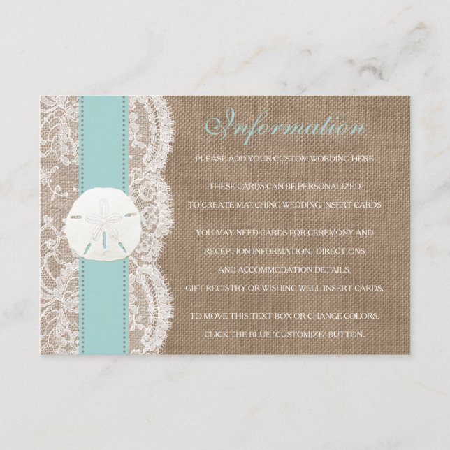 The Turquoise Sand Dollar Beach Wedding Collection Enclosure Card (Front)