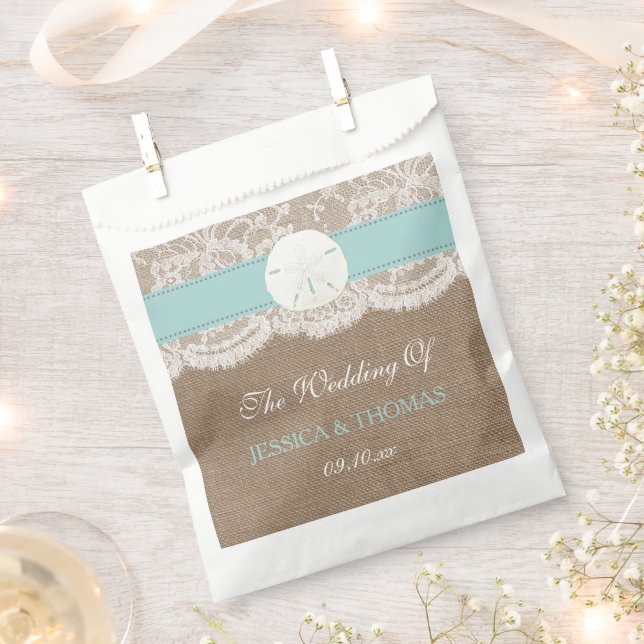 The Turquoise Sand Dollar Beach Wedding Collection Favour Bags (Clipped)