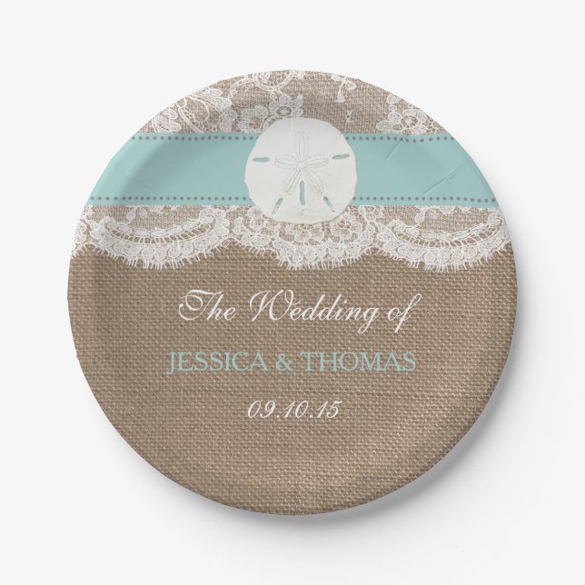 The Turquoise Sand Dollar Beach Wedding Collection Paper Plate (Front)