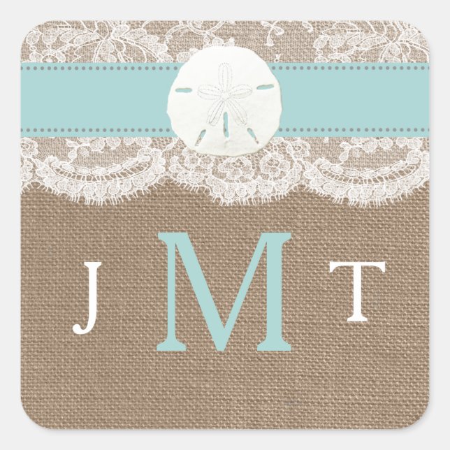 The Turquoise Sand Dollar Beach Wedding Collection Square Sticker (Front)