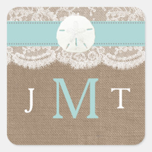 The Turquoise Sand Dollar Beach Wedding Collection Square Sticker