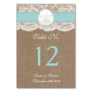 The Turquoise Sand Dollar Beach Wedding Collection Table Number