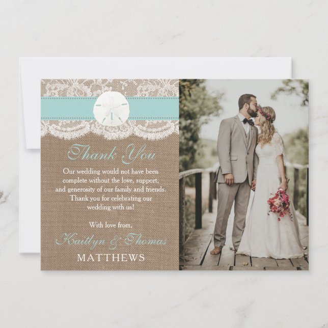 The Turquoise Sand Dollar Beach Wedding Collection Thank You Card (Front)