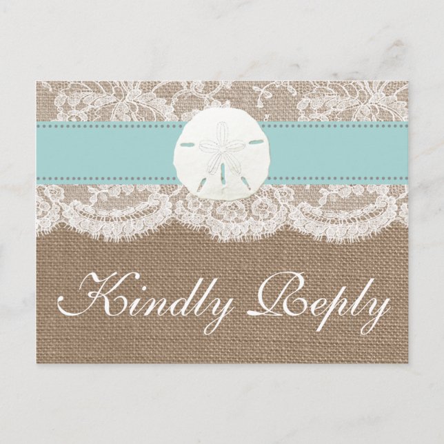 The Turquoise Sand Dollar Wedding Collection RSVP Invitation Postcard (Front)