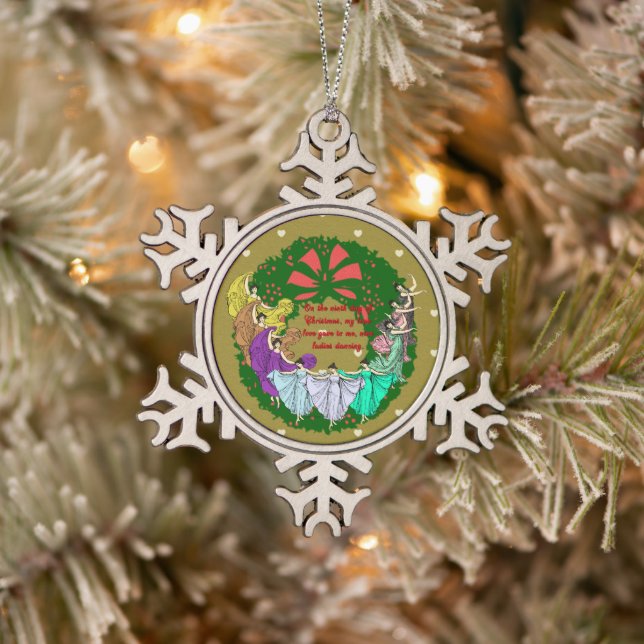 The Twelve Days of Christmas Collection: Day Nine Snowflake Pewter Christmas Ornament (Tree)