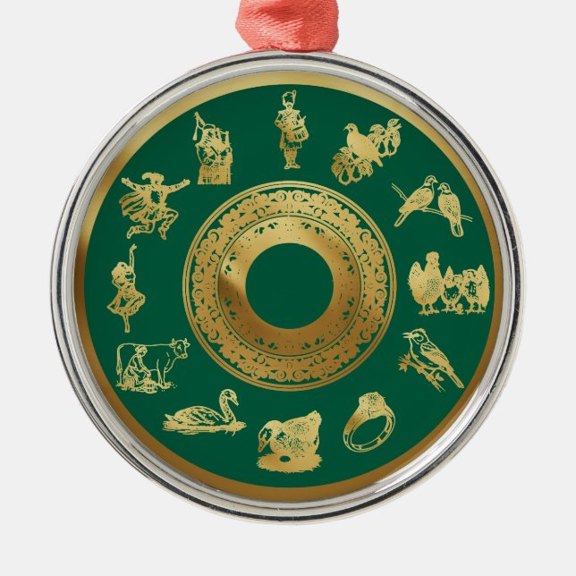 The Twelve Days of Christmas Green Metal Tree Decoration (Front)
