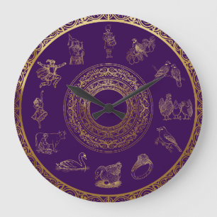 The Twelve Days of Christmas Purple Large Clock