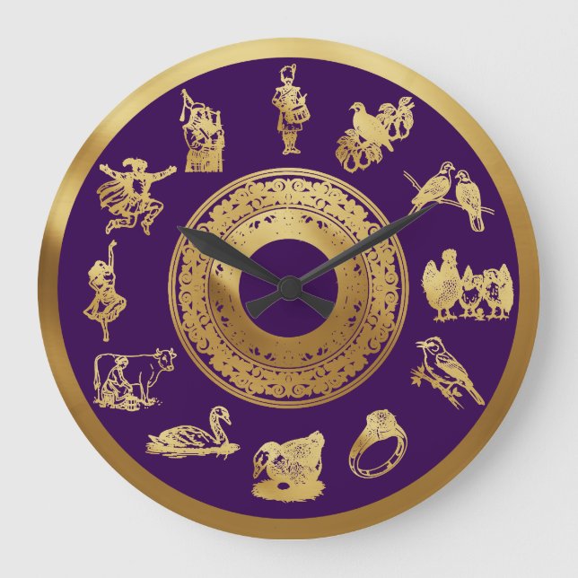 The Twelve Days of Christmas Purple Large Clock (Front)