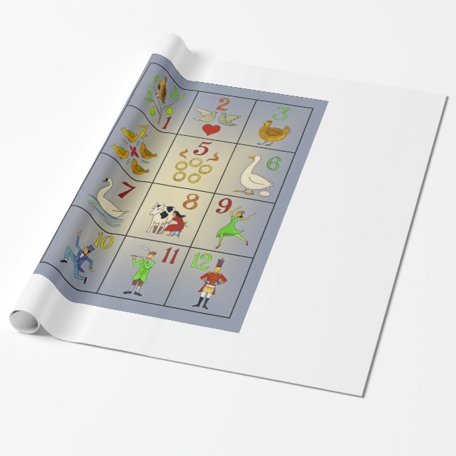 The Twelve Days of Christmas Song Poster Wrapping Paper (Unrolled)