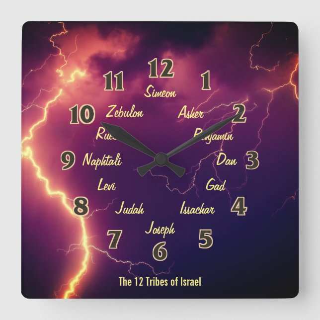 The Twelve Tribes of Israel Square Wall Clock (Front)