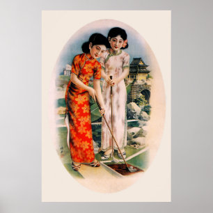The Two Beauties - 1930's Chinese Golf Print
