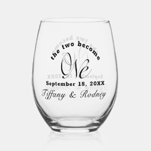 The Two Become One Black Script Drinkware Set Stemless Wine Glass