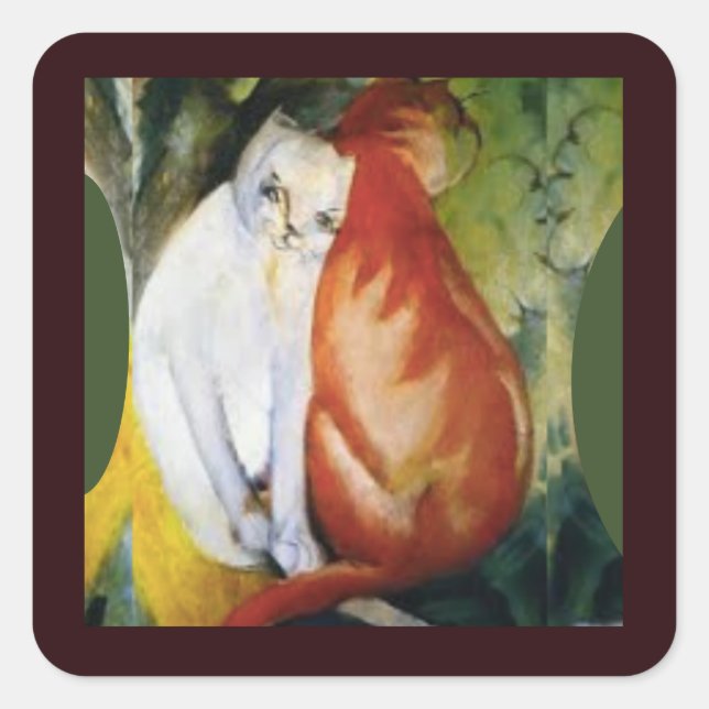 The Two Cats, Fine Art by Franz Marc Square Sticker (Front)