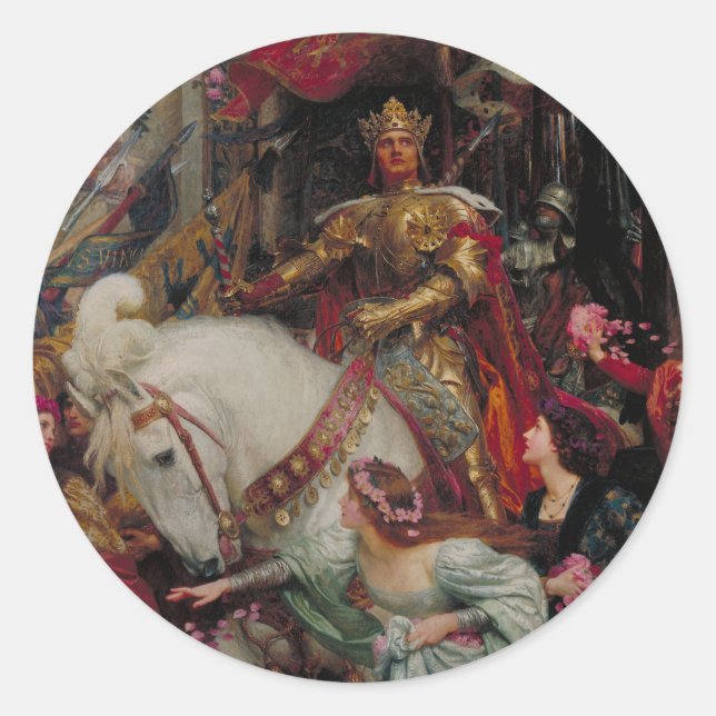 The Two Crowns by Sir Frank Bernard Dicksee Classic Round Sticker (Front)