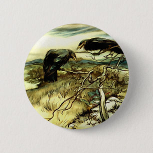 The Two Crows or Twa Corbies Makin A Mane 6 Cm Round Badge
