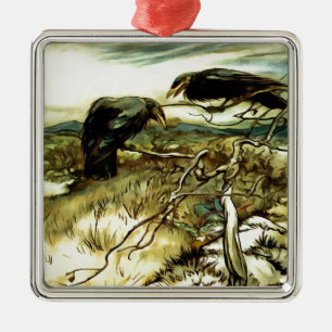 The Two Crows or Twa Corbies Makin A Mane Metal Tree Decoration