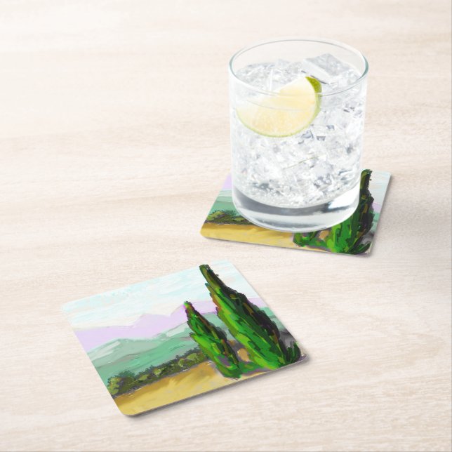 The two cypress trees in Provence, Vaucluse. Square Paper Coaster (Insitu)