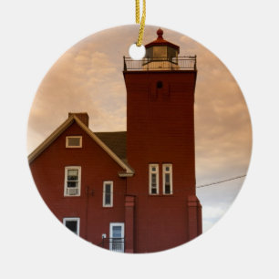 The Two Harbours Lighthouse overlooking Agate Bay Ceramic Tree Decoration