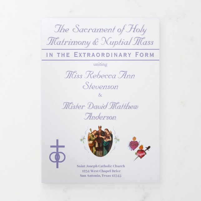 The Two Hearts Catholic Wedding Tri-Fold Programme (Cover)