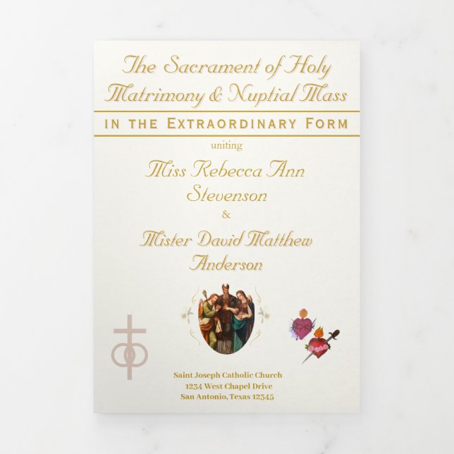 The Two Hearts Catholic Wedding Tri-Fold Programme (Cover)