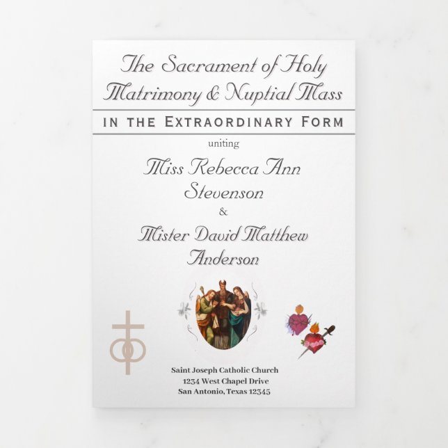 The Two Hearts Catholic Wedding Tri-Fold Programme (Cover)