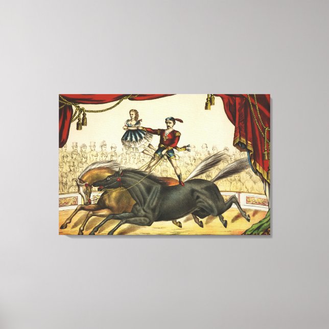 The Two Horse Act, Circus Performance, Circa 1874. Canvas Print (Front)