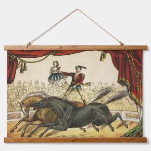 The Two Horse Act, Circus Performance, Circa 1874. Hanging Tapestry