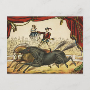 The Two Horse Act, Circus Performance, Circa 1874. Postcard