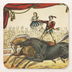 The Two Horse Act, Circus Performance, Circa 1874. Square Paper Coaster