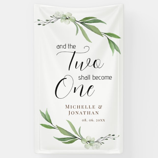 The Two Shall Become One Floral Greenery Wedding Banner (Vertical)