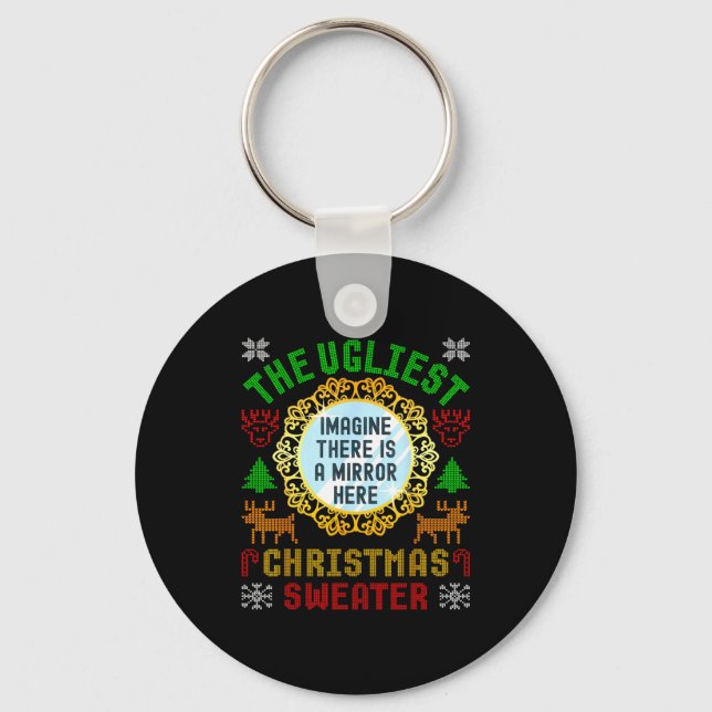 The Ugliest Christmas Sweater With An Image Of A M Key Ring (Front)