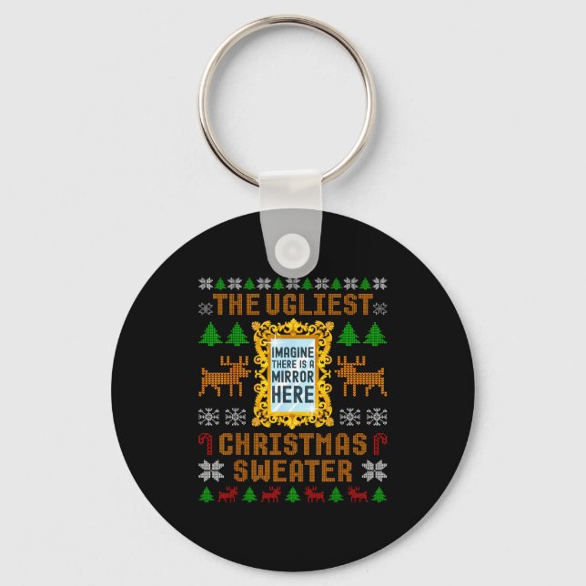 The Ugliest Christmas Sweater With An Image Of A M Key Ring (Front)