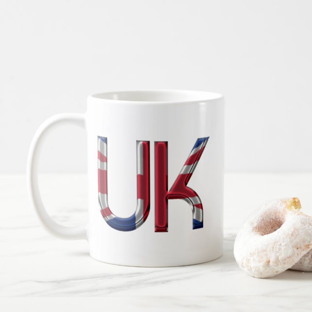 The UK Union Jack British Flag Typography Elegant Coffee Mug (With Donut)