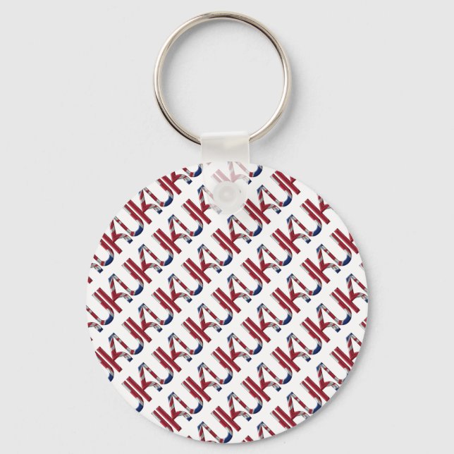 The UK Union Jack British Flag Typography Elegant Key Ring (Front)