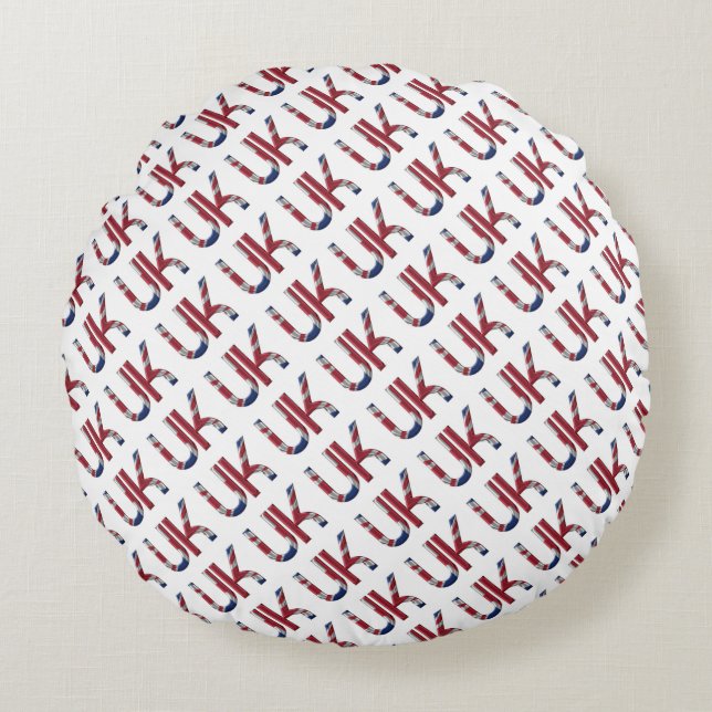 The UK Union Jack British Flag Typography Elegant Round Cushion (Front)