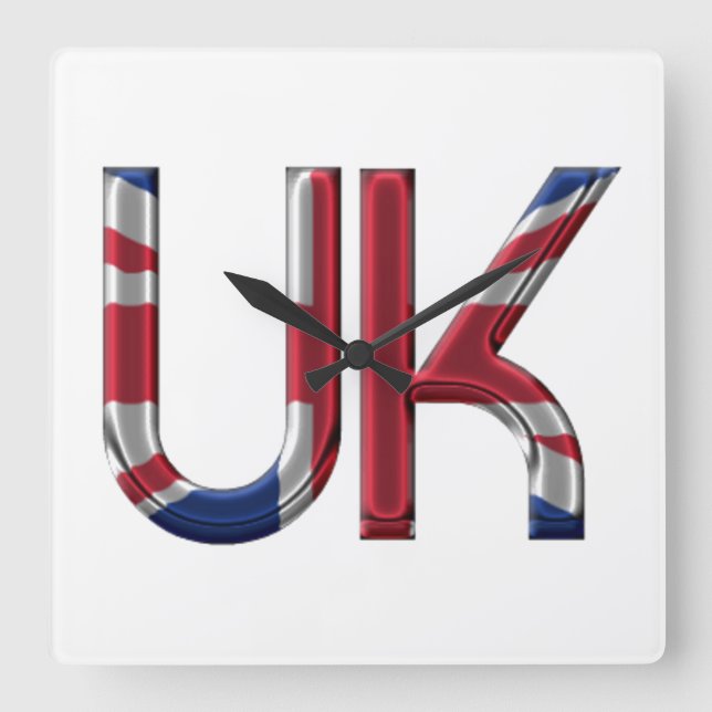 The UK Union Jack British Flag Typography Elegant Square Wall Clock (Front)