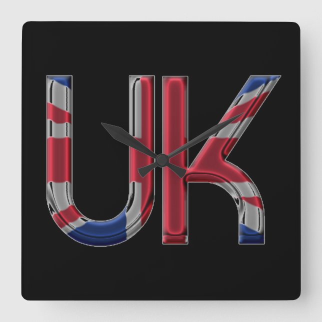 The UK Union Jack British Flag Typography Elegant Square Wall Clock (Front)