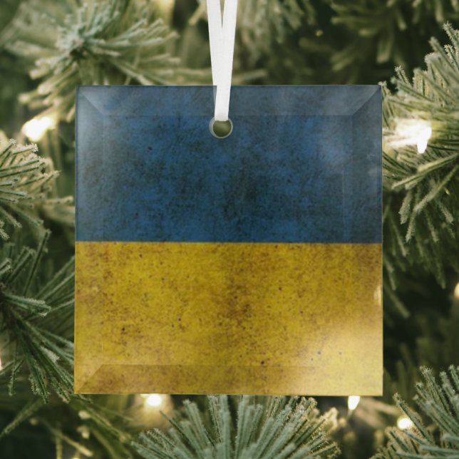 The Ukrainian colors on a square glass ornament (Insitu)