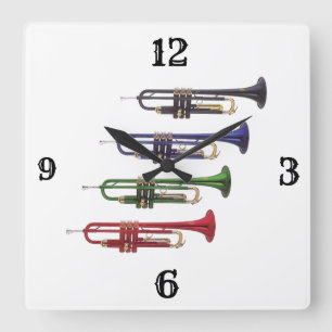 THE ULTIMATE  ***TRUMPET PLAYER'S CLOCK*** SQUARE WALL CLOCK
