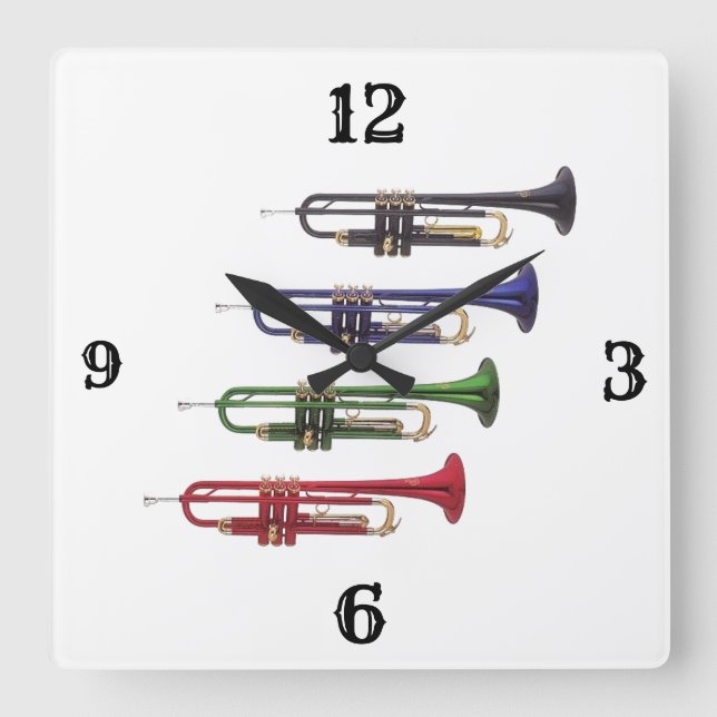 THE ULTIMATE  ***TRUMPET PLAYER'S CLOCK*** SQUARE WALL CLOCK (Front)