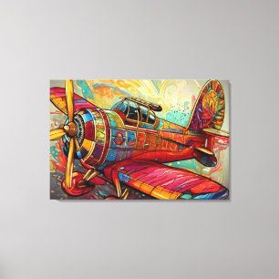 The Ultimate Vibrant Retro-Futurist Airplane Canvas Print
